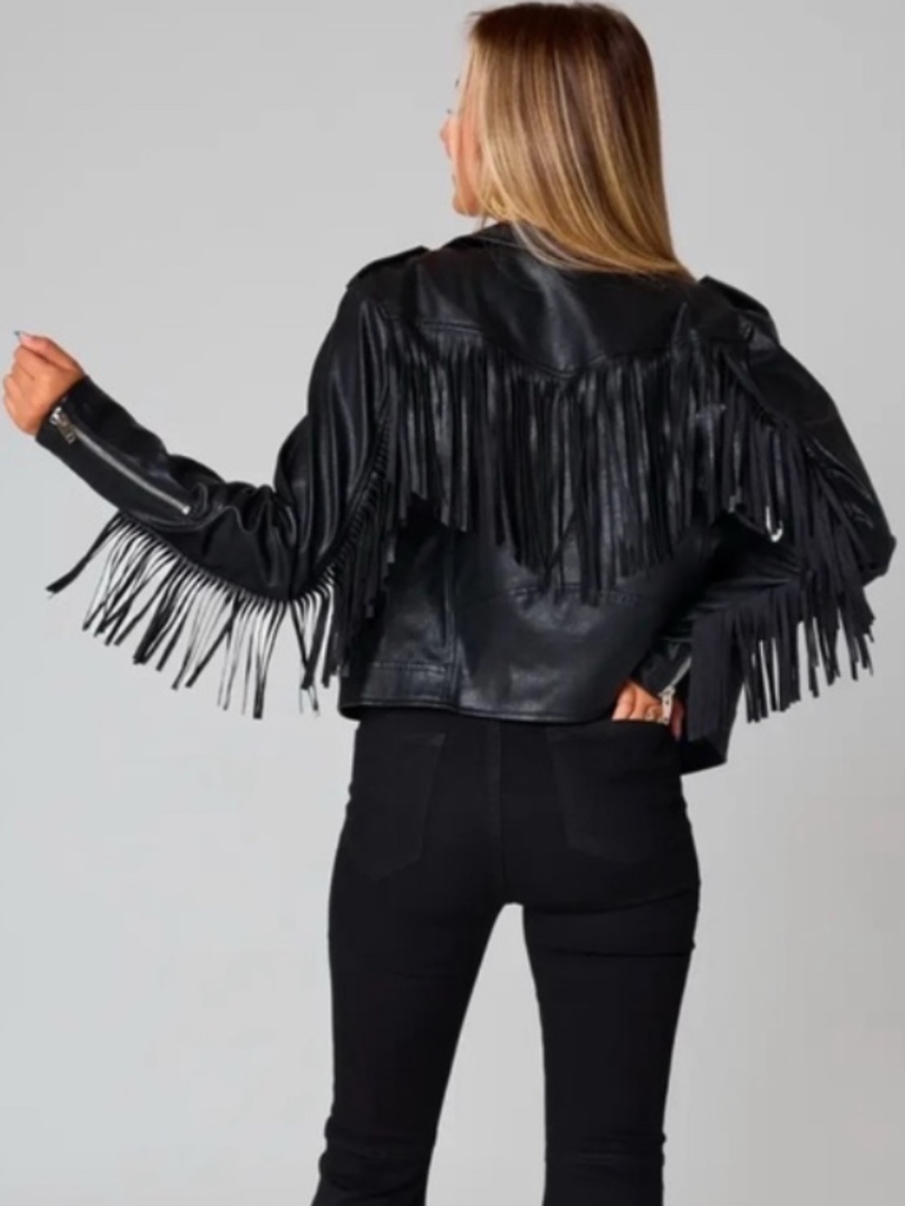 Buddy Love Fringe Faux Leather Jacket, Small